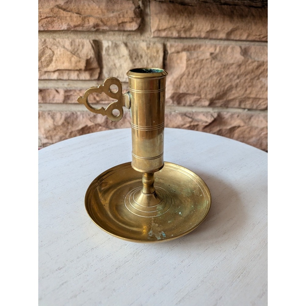 Vintage Swedish Brass Chamber Candlestick with Push-Up Ejector — Made in Sweden